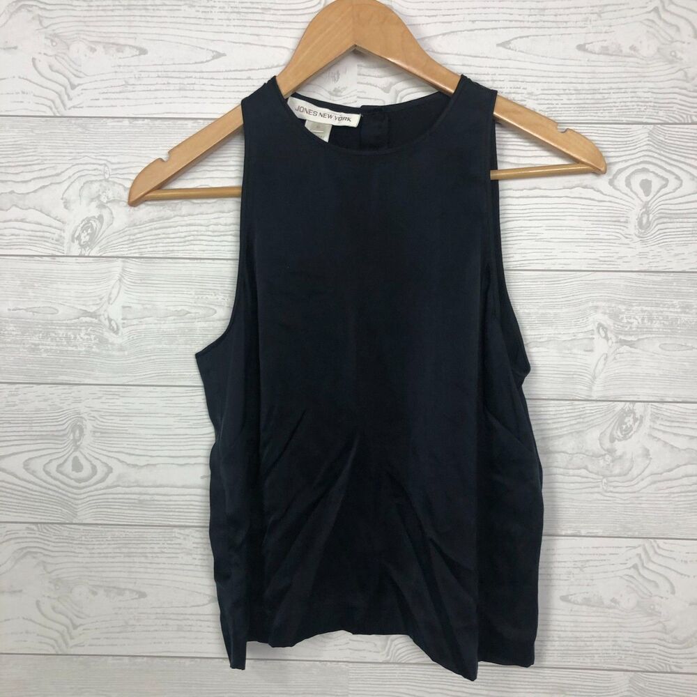 Jones New York Women's Size 6 100% Silk Tank Top Sleeveless Cami Navy Blue